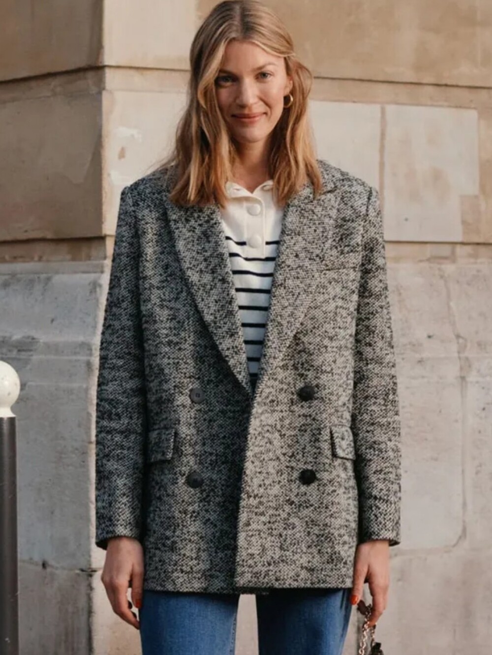 & Other Stories Wool Blend Oversized Herringbone Tweed Coat Sz 6